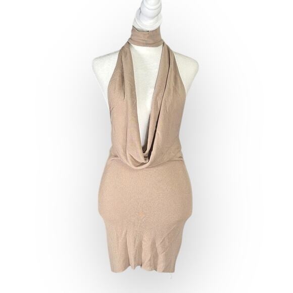 Aya Muse Tipo Mini Dress Women's Small Beige Cowl Neck Open Back Halter $650 - Picture 1 of 11